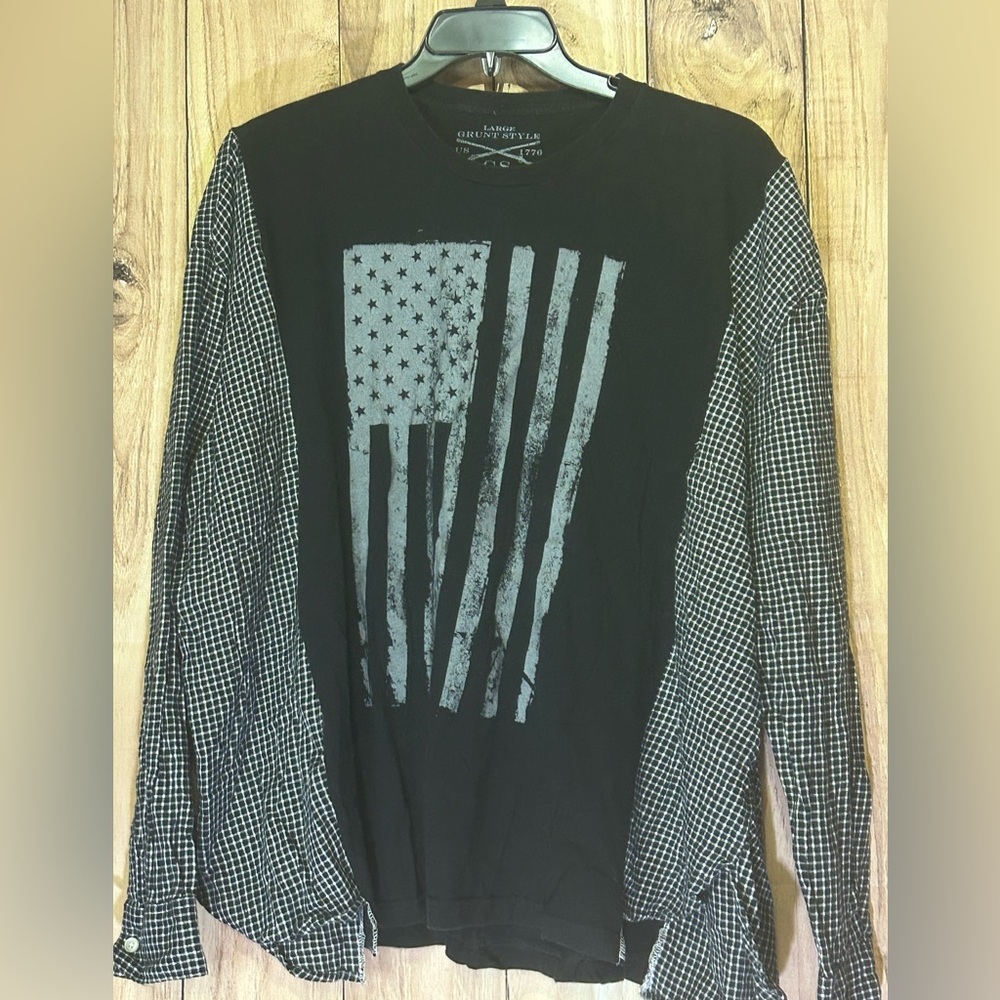 NWT Upcycled Masculine Flag Flannel Tee Size L-XL